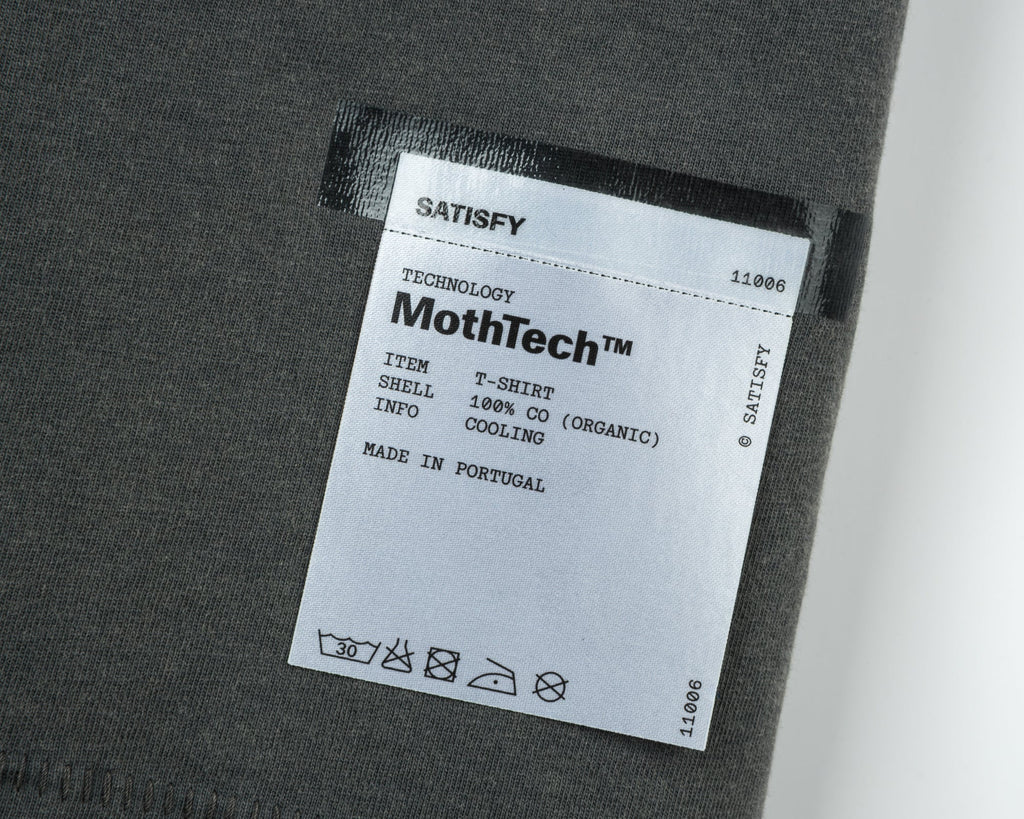 MothTech T-Shirt Faded Black by Satisfy, reflective label detail
