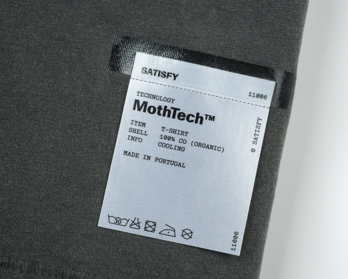 MothTech T-Shirt Faded Black by Satisfy, reflective label detail