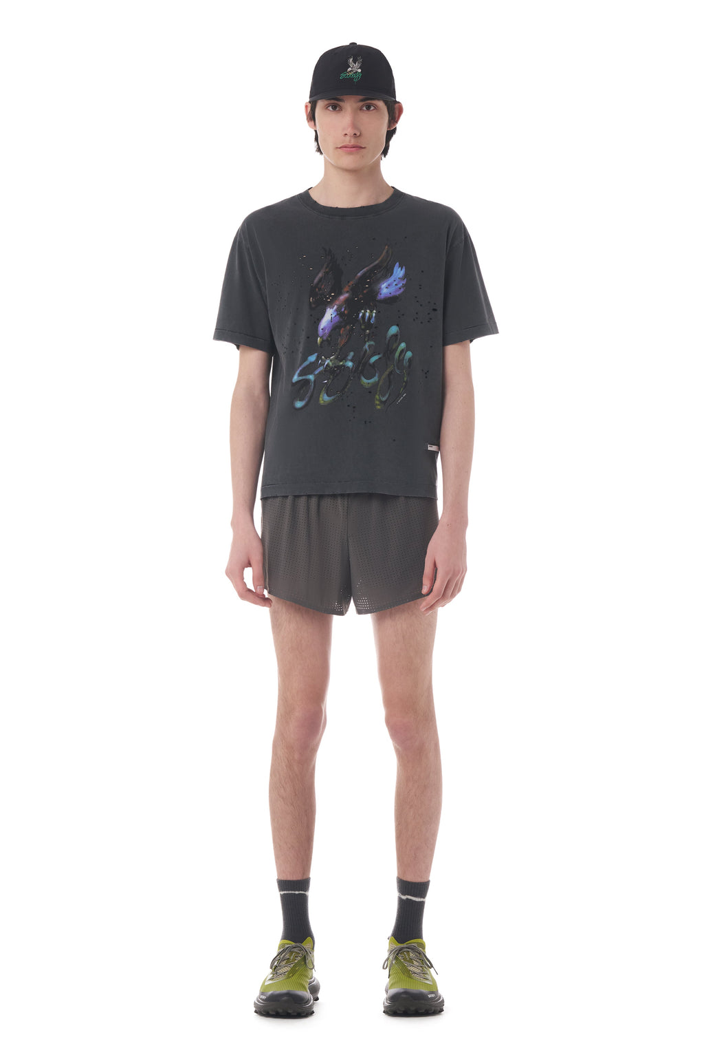 MothTech T-Shirt Aged Black Eagle by Satisfy, worn full body