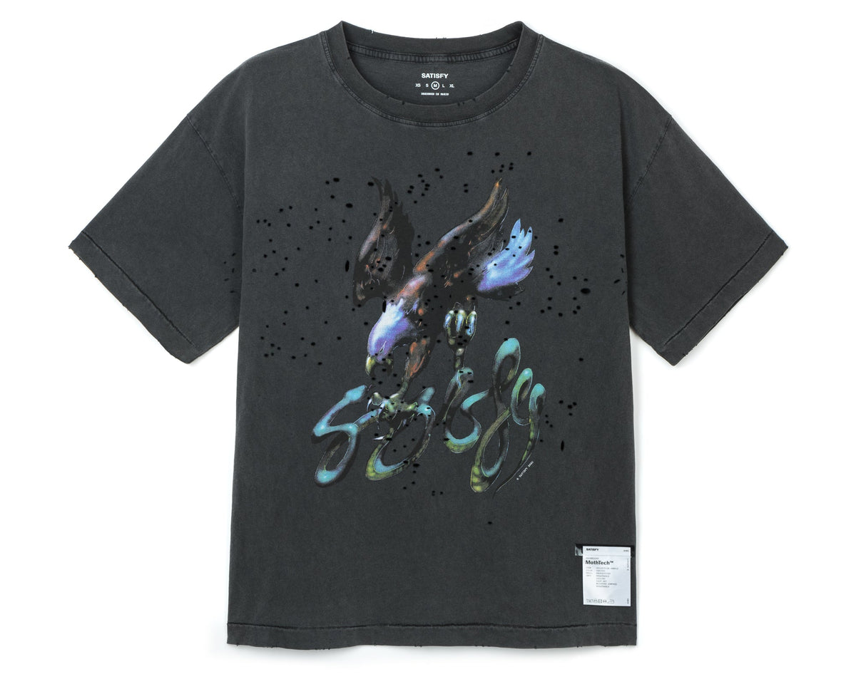 MothTech T-Shirt Aged Black Eagle by Satisfy, front view