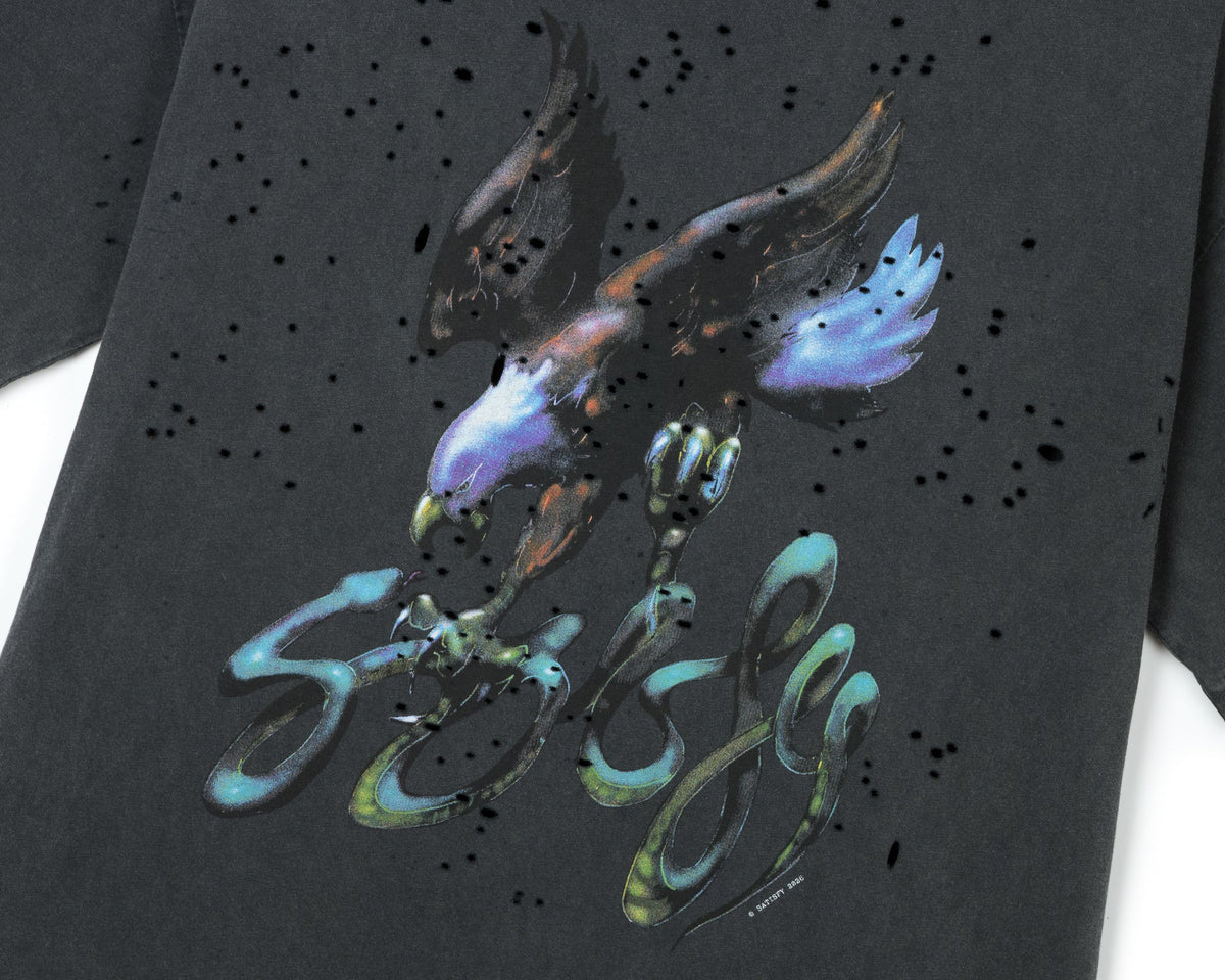 MothTech T-Shirt Aged Black Eagle by Satisfy, chest logo detail