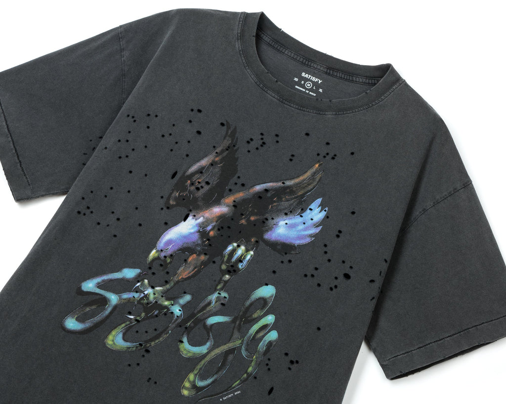 MothTech T-Shirt Aged Black Eagle by Satisfy, front detail