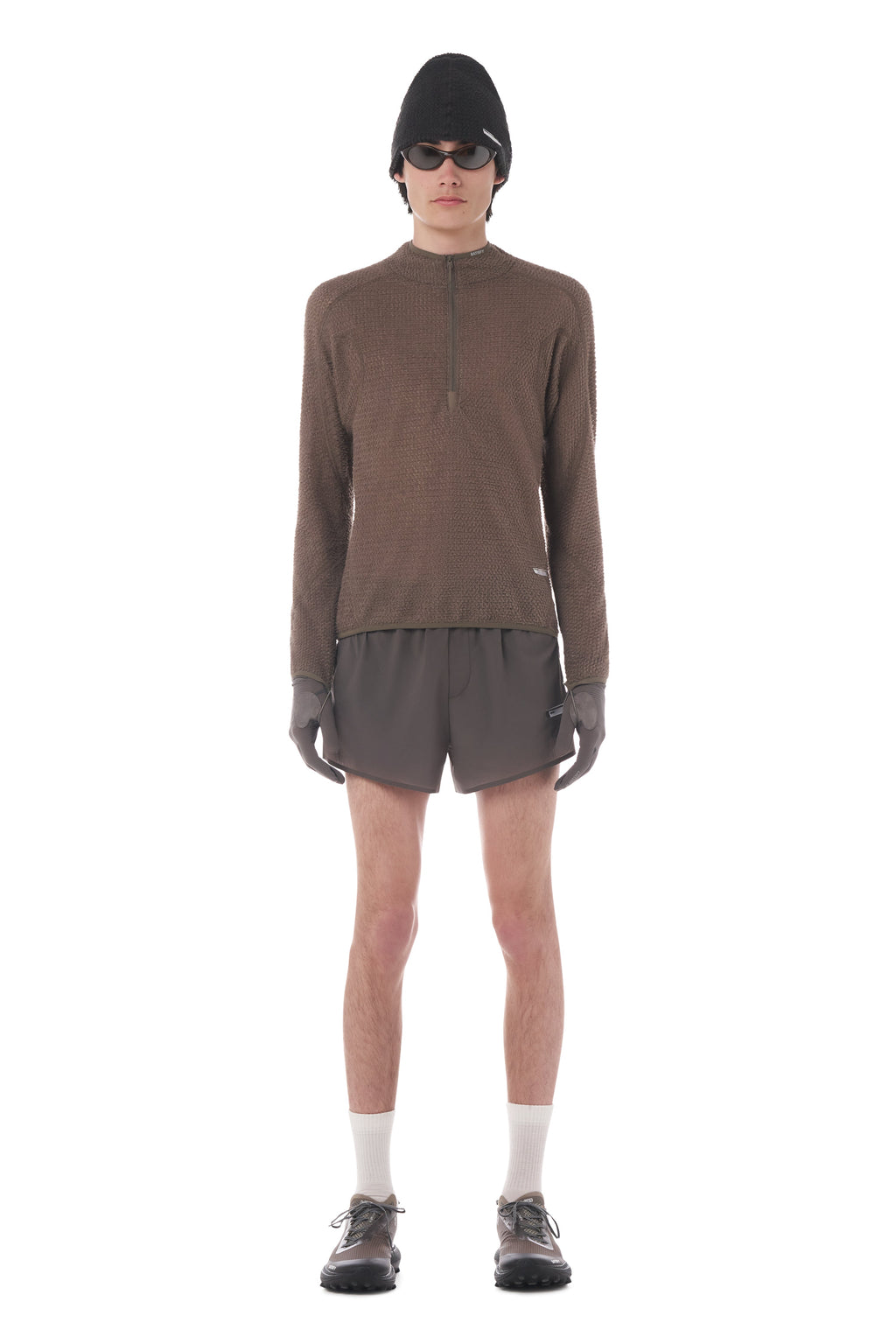 FuzzFleece AD Half-Zip in Falcon by Satisfy, worn full body
