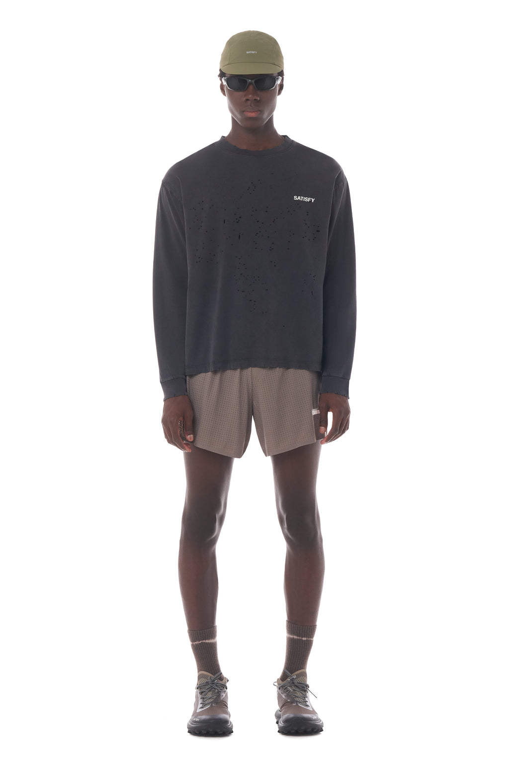 MothTech Long Tee Aged Black by Satisfy, worn full body