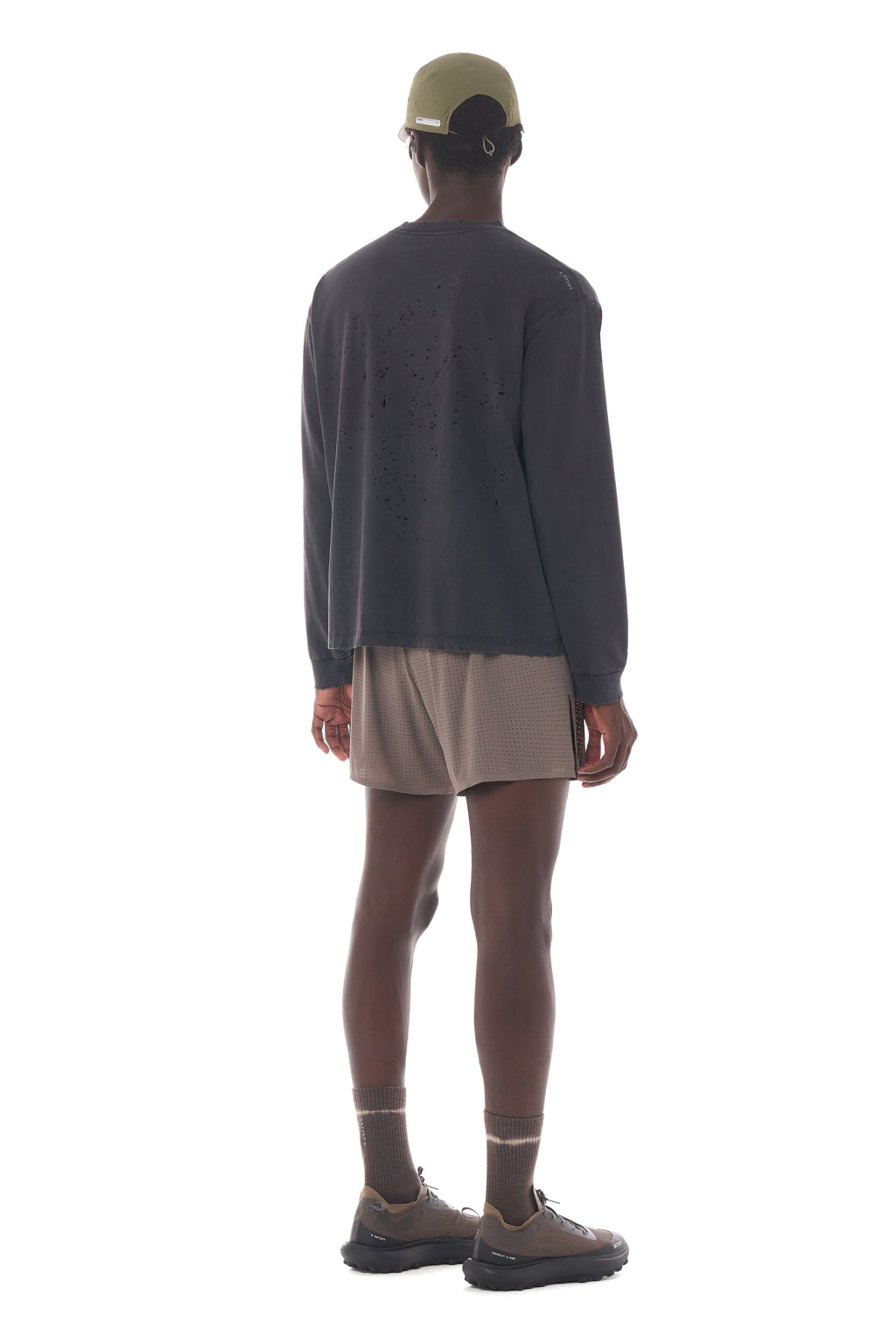 MothTech Long Tee Aged Black by Satisfy, worn full body, alternate angle