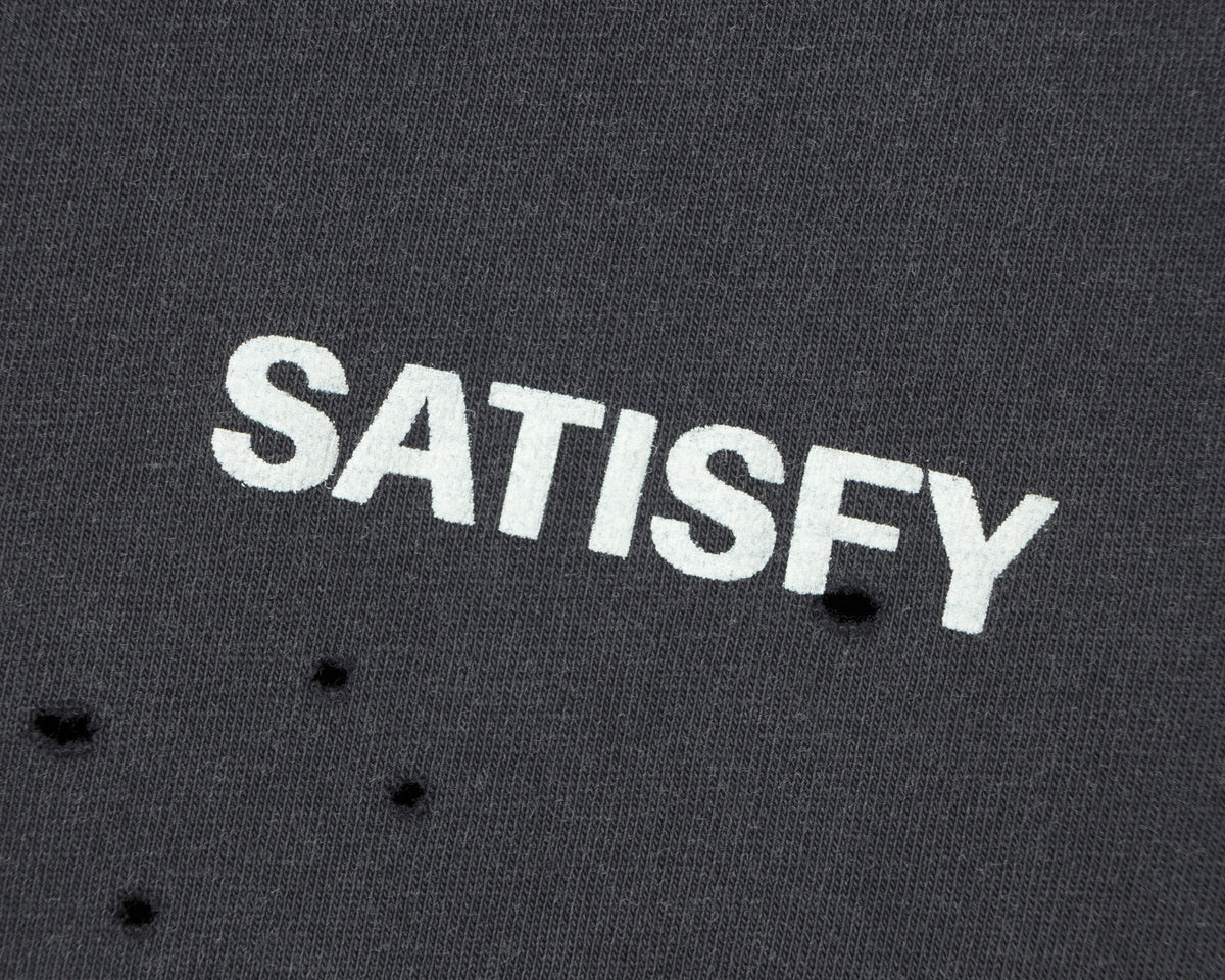 MothTech Long Tee Aged Black by Satisfy, chest logo detail