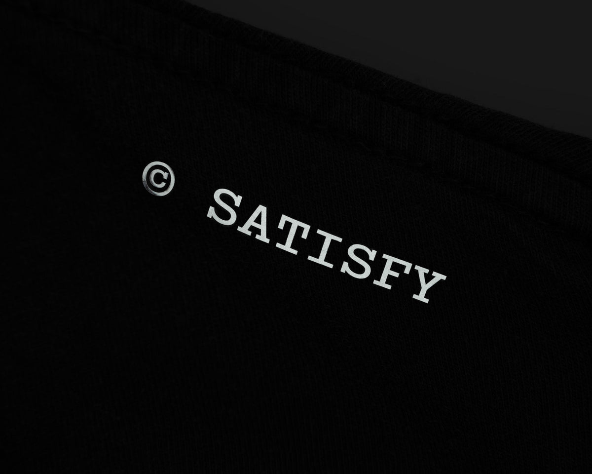 MothTech Long Tee Aged Black by Satisfy, reflective back logo detail