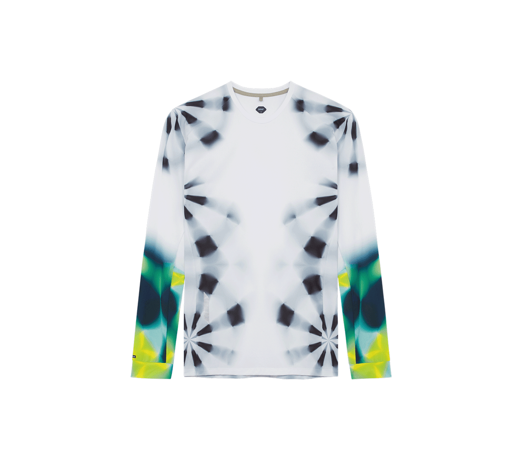 Men's LS Printed Tech T White/Green Kaleidoscope by SOAR