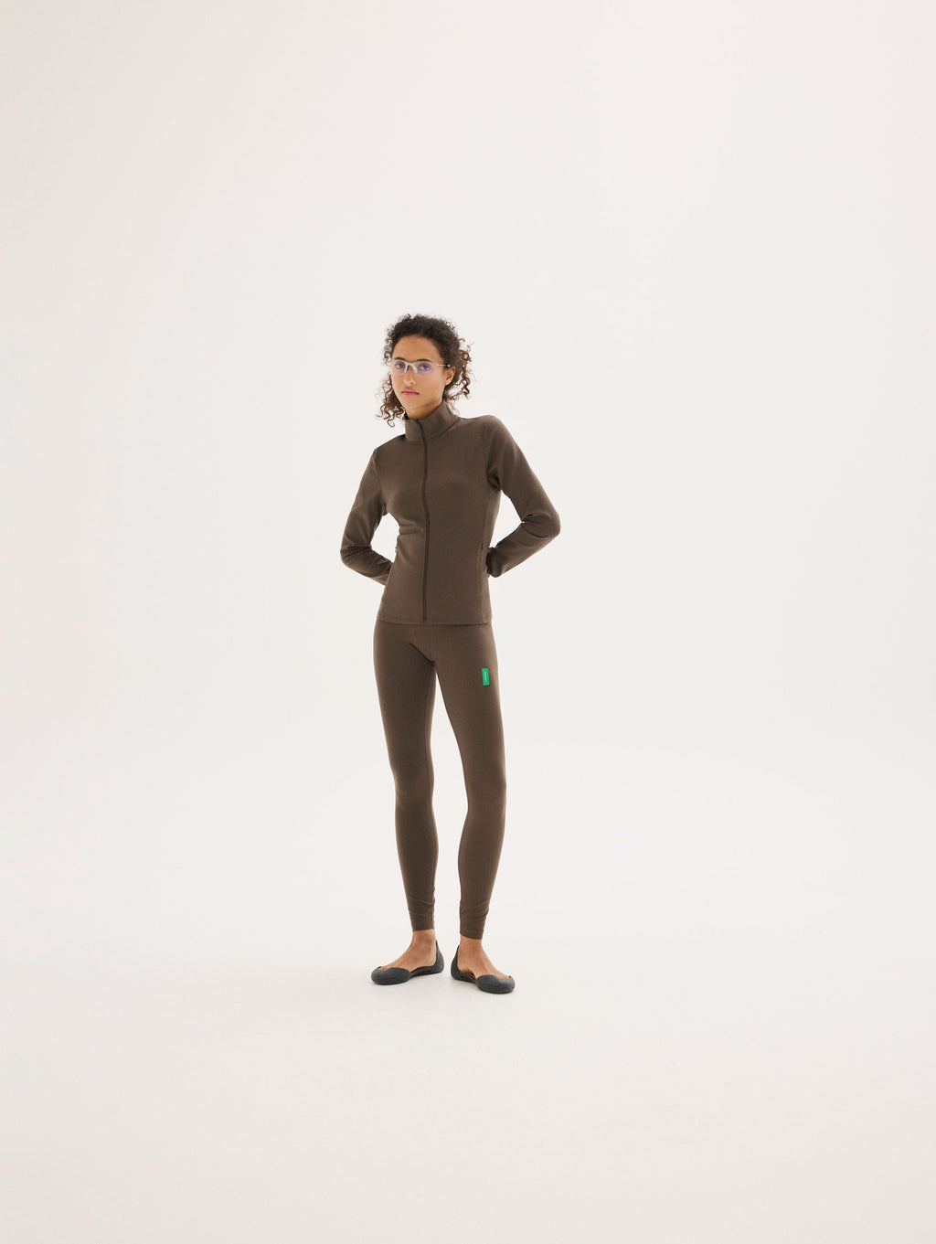 Full Length Interlock Tights in Earth styled as a full outfit look by District Vision