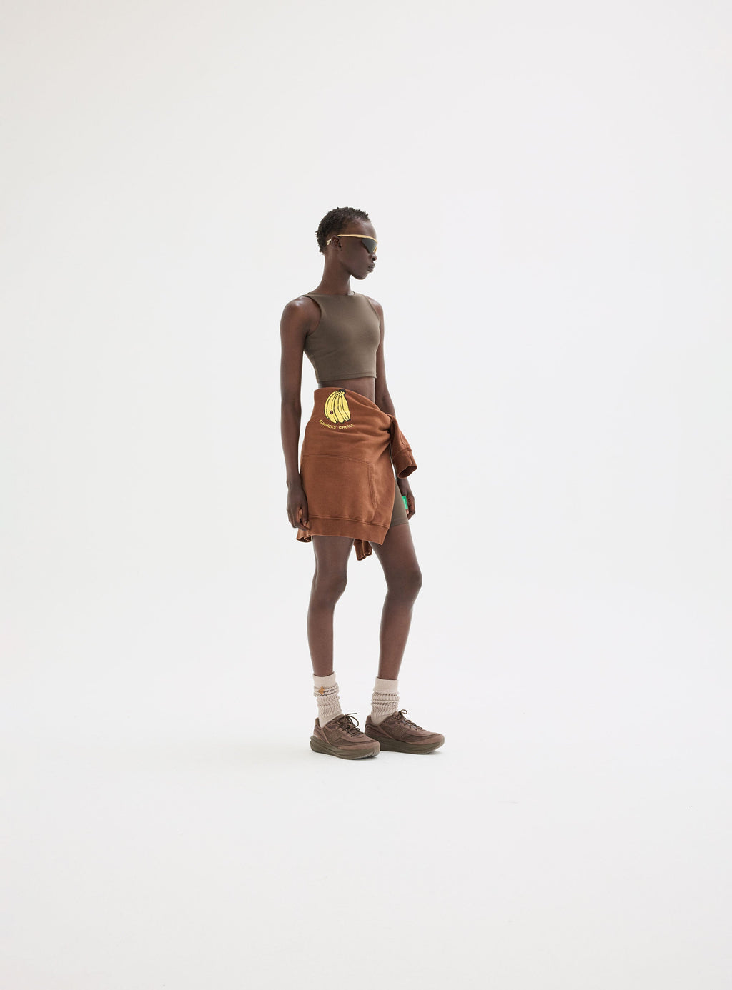 High Neck Interlock Bra in Earth styled as a full outfit look by District Vision
