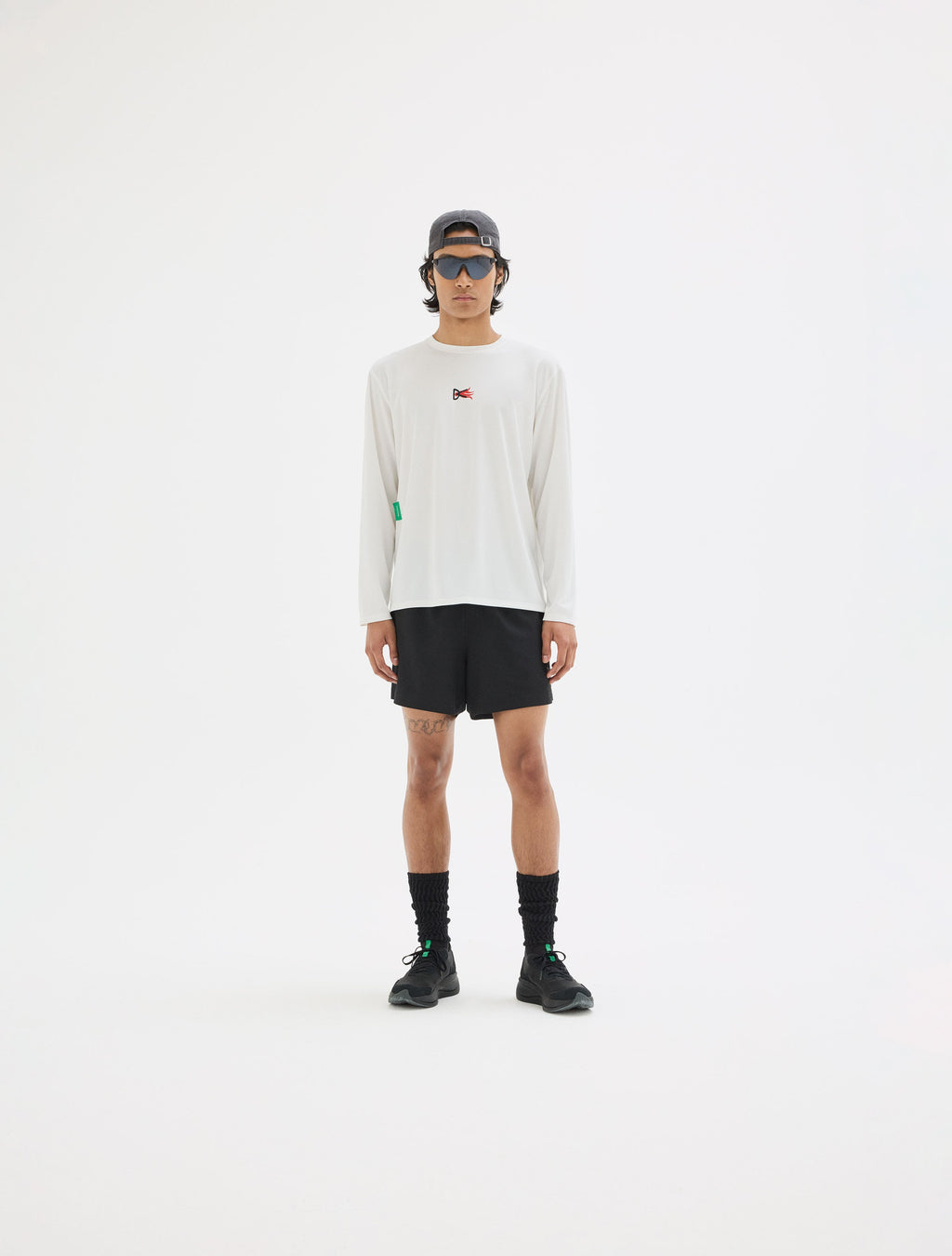 Long Sleeve Boxy Training Tee in Lunar White Flame styled as a full outfit look by District Vision
