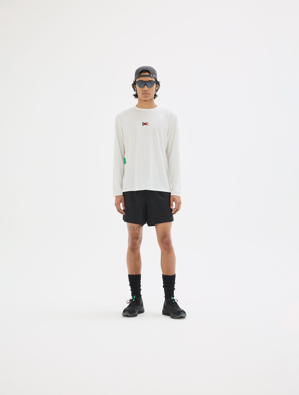 Long Sleeve Boxy Training Tee in Lunar White Flame styled as a full outfit look by District Vision