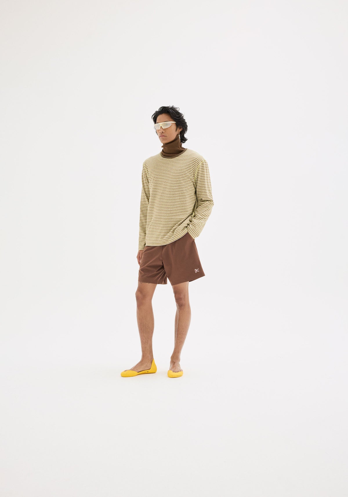 Long Sleeve Stripe Tee in Yellow Stripe styled as a full outfit look by District Vision