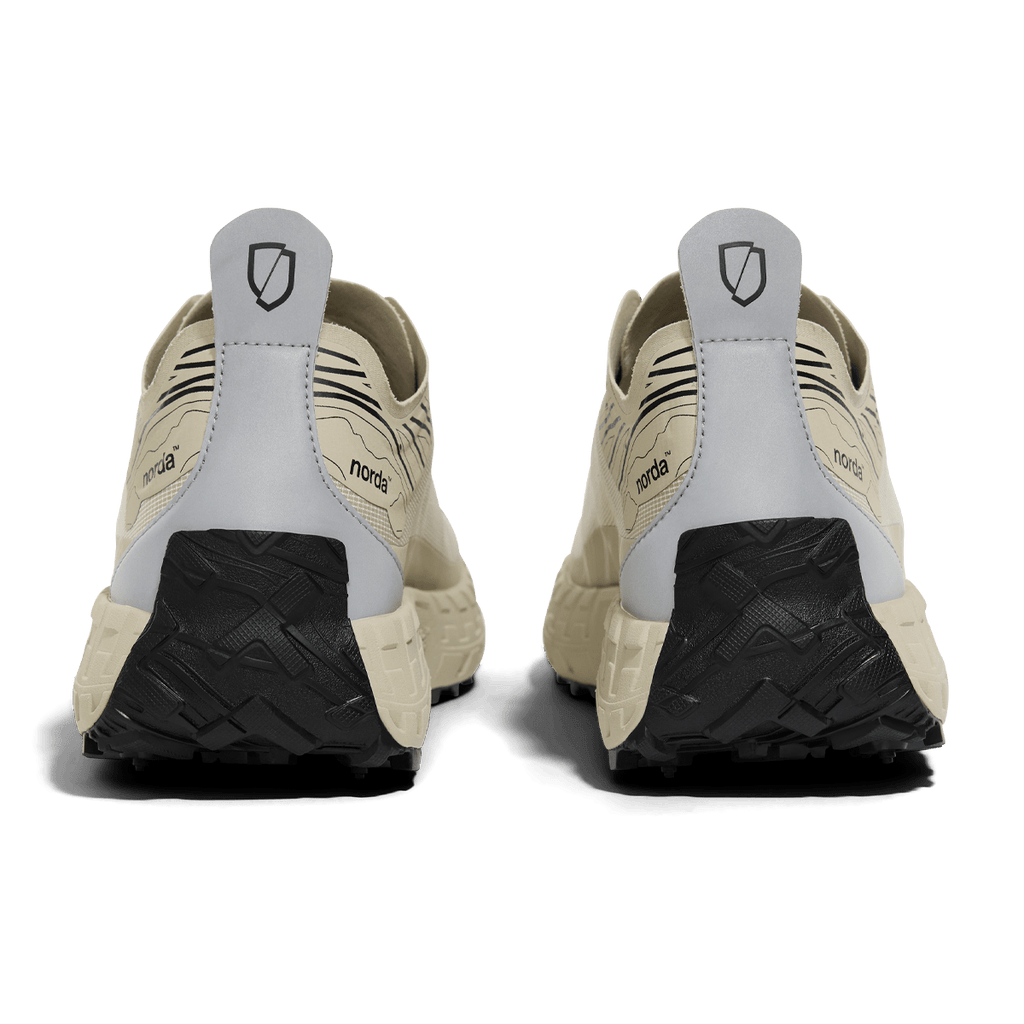 Norda 001A trail running shoe in Almond, back view
