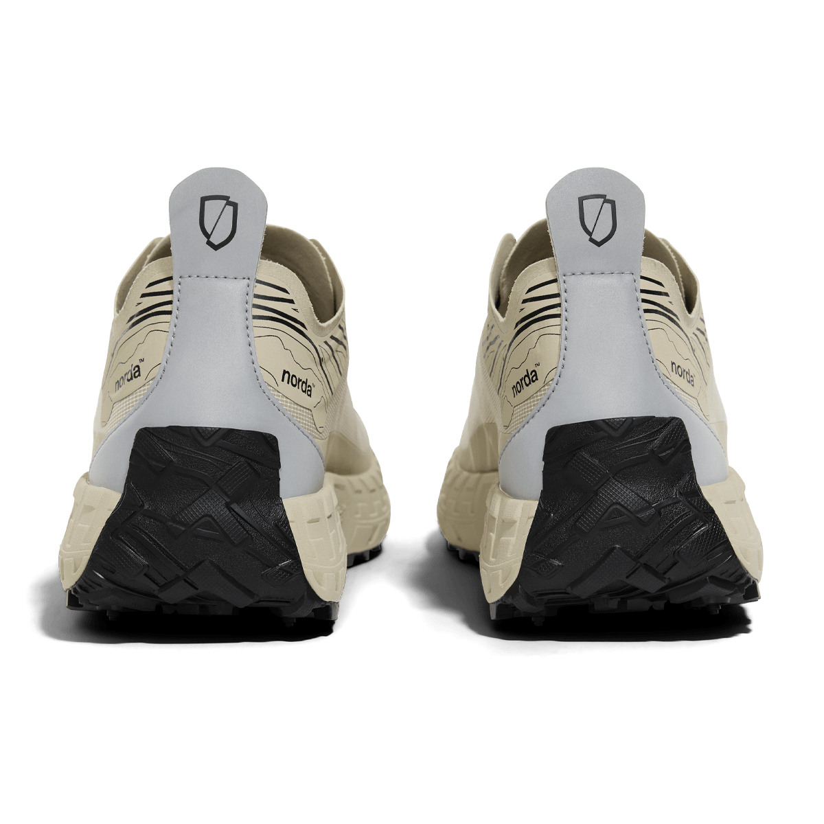 Norda 001A trail running shoe in Almond, back view