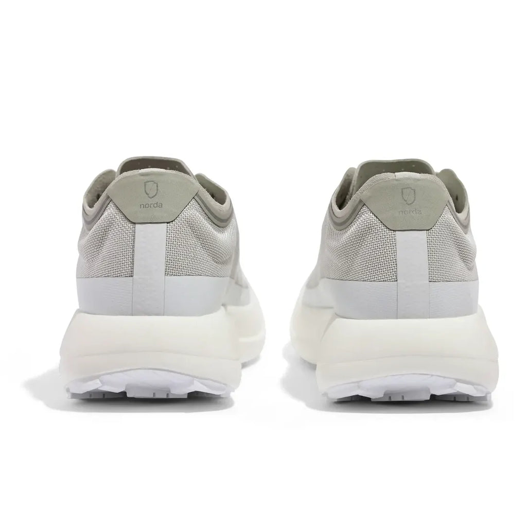 Norda 005 trail running shoe in Neve, back view