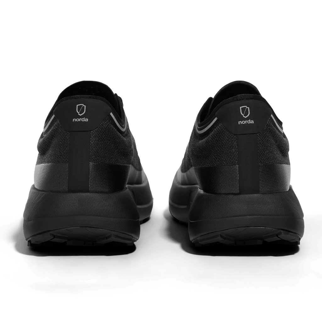 Norda 005 trail running shoe in Stealth Black, back view