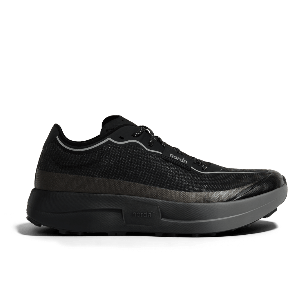 Norda 005 trail running shoe in Stealth Black, front view