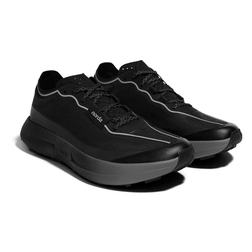 Norda 005 trail running shoe in Stealth Black, sole view