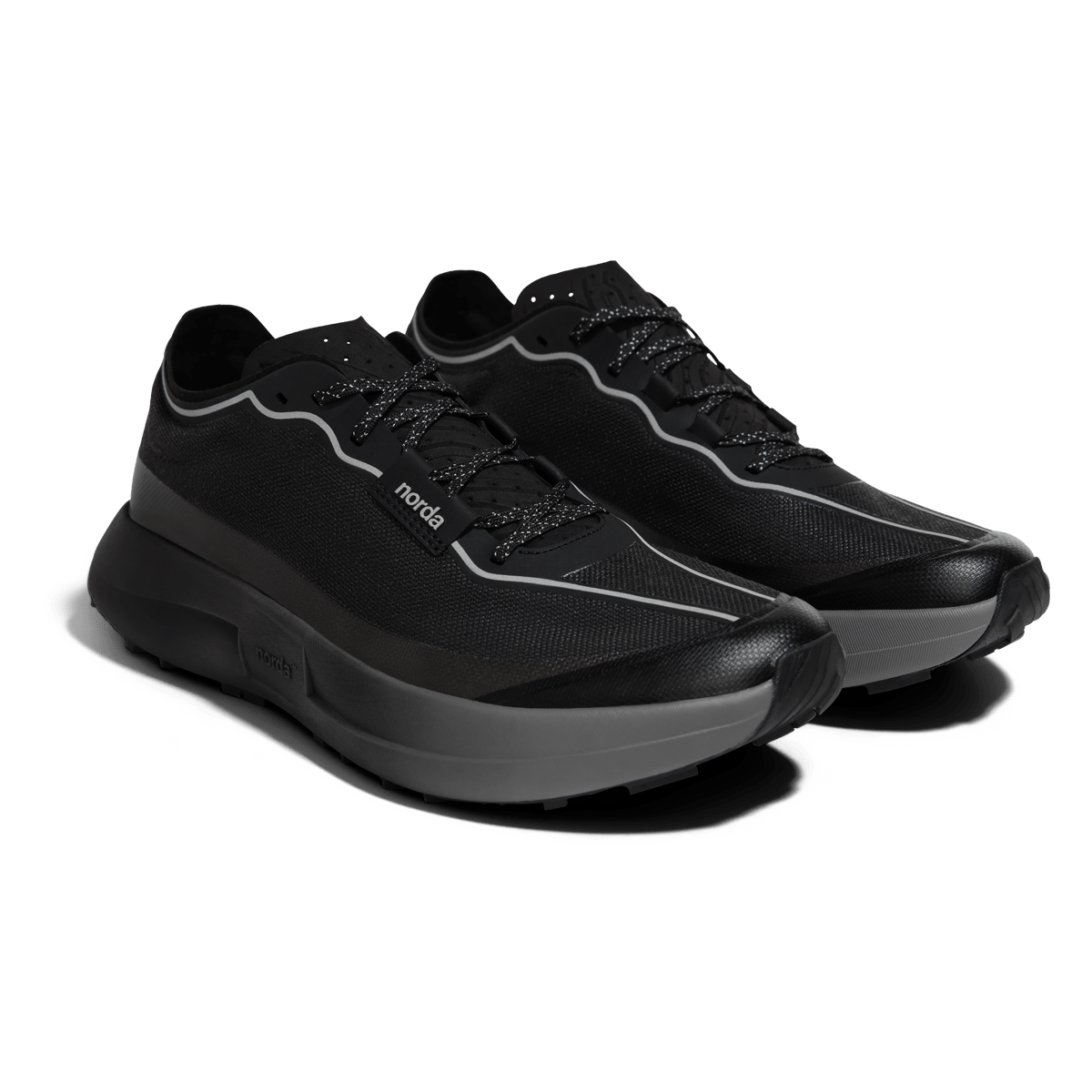 Norda 005 trail running shoe in Stealth Black, sole view