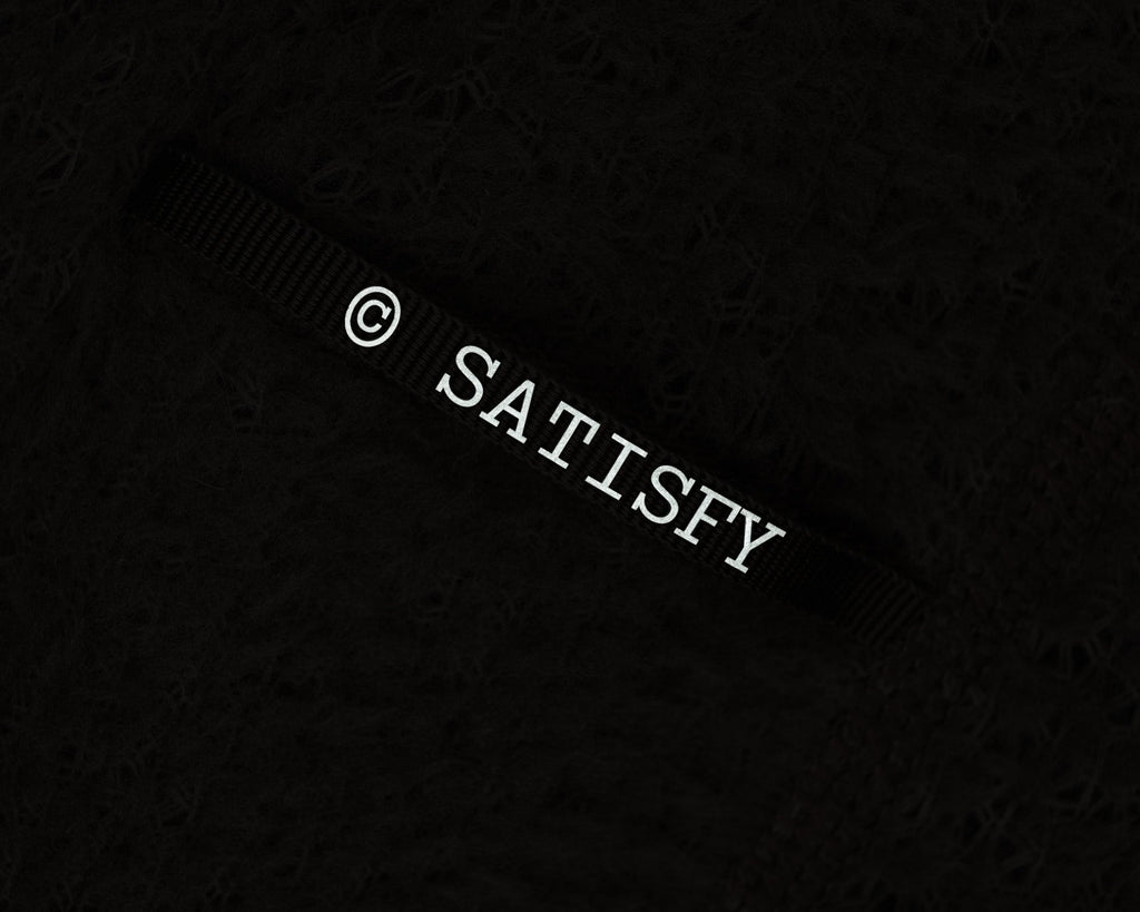FuzzFleece AD Half-Zip in Falcon by Satisfy, logo detail