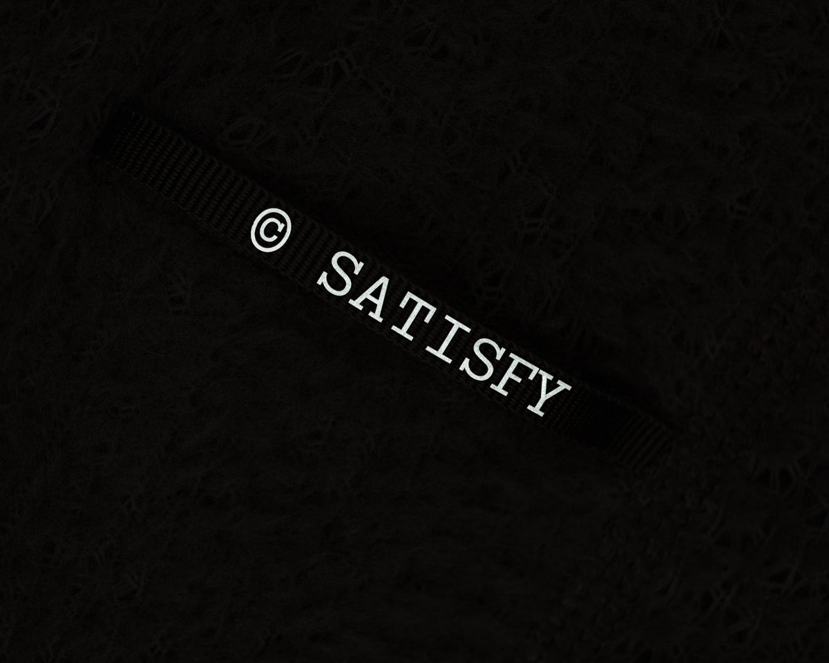 FuzzFleece AD Half-Zip in Falcon by Satisfy, logo detail
