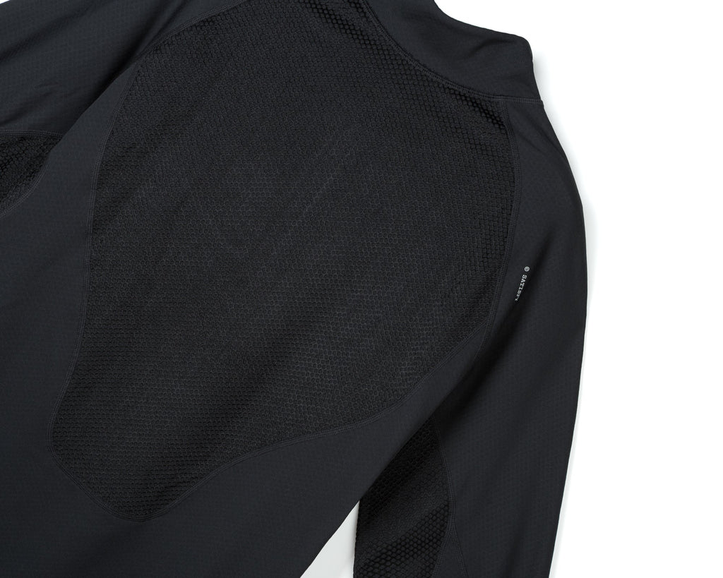 Fuzzfleece Octa Half-Zip Long Tee Black by Satisfy, sleeve detail