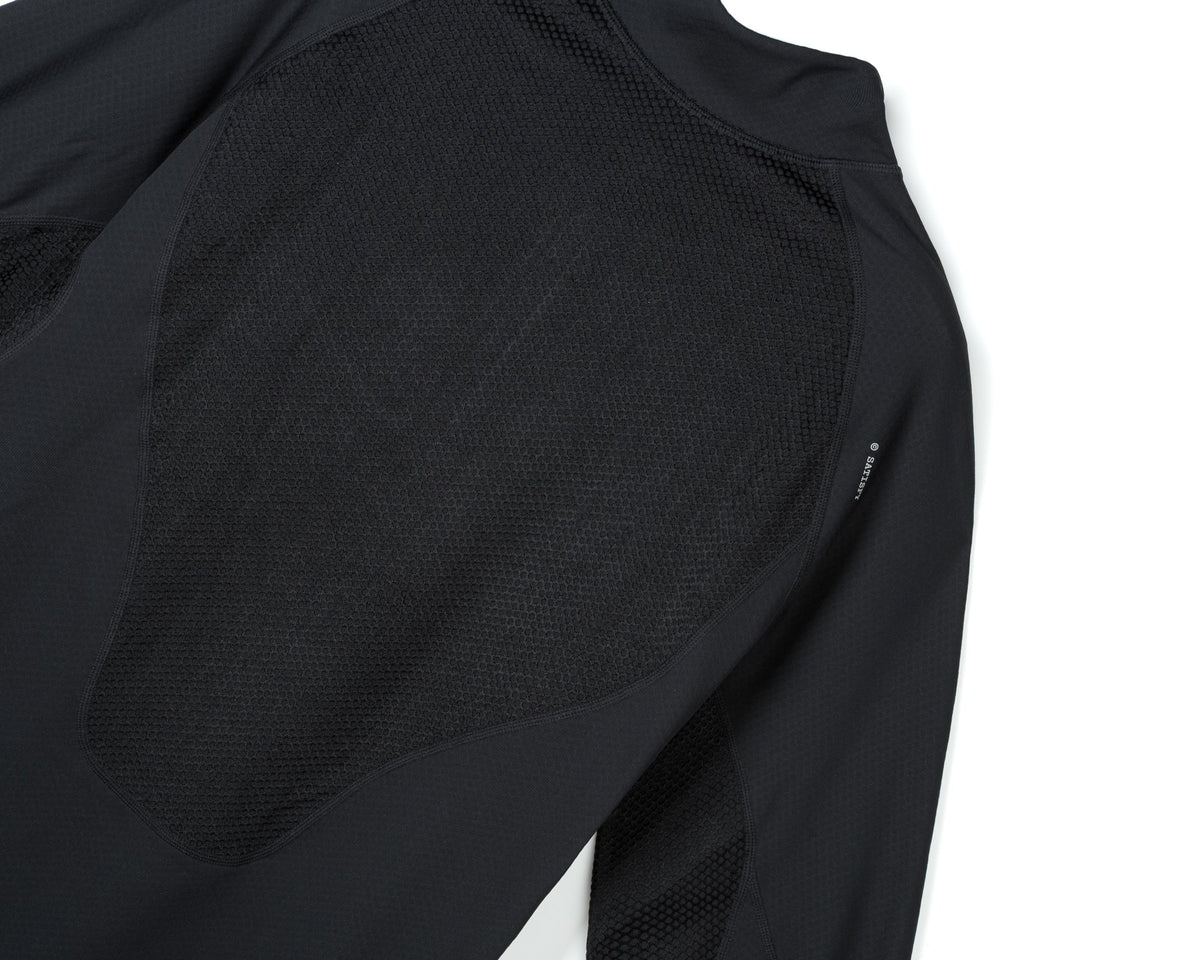 Fuzzfleece Octa Half-Zip Long Tee Black by Satisfy, sleeve detail