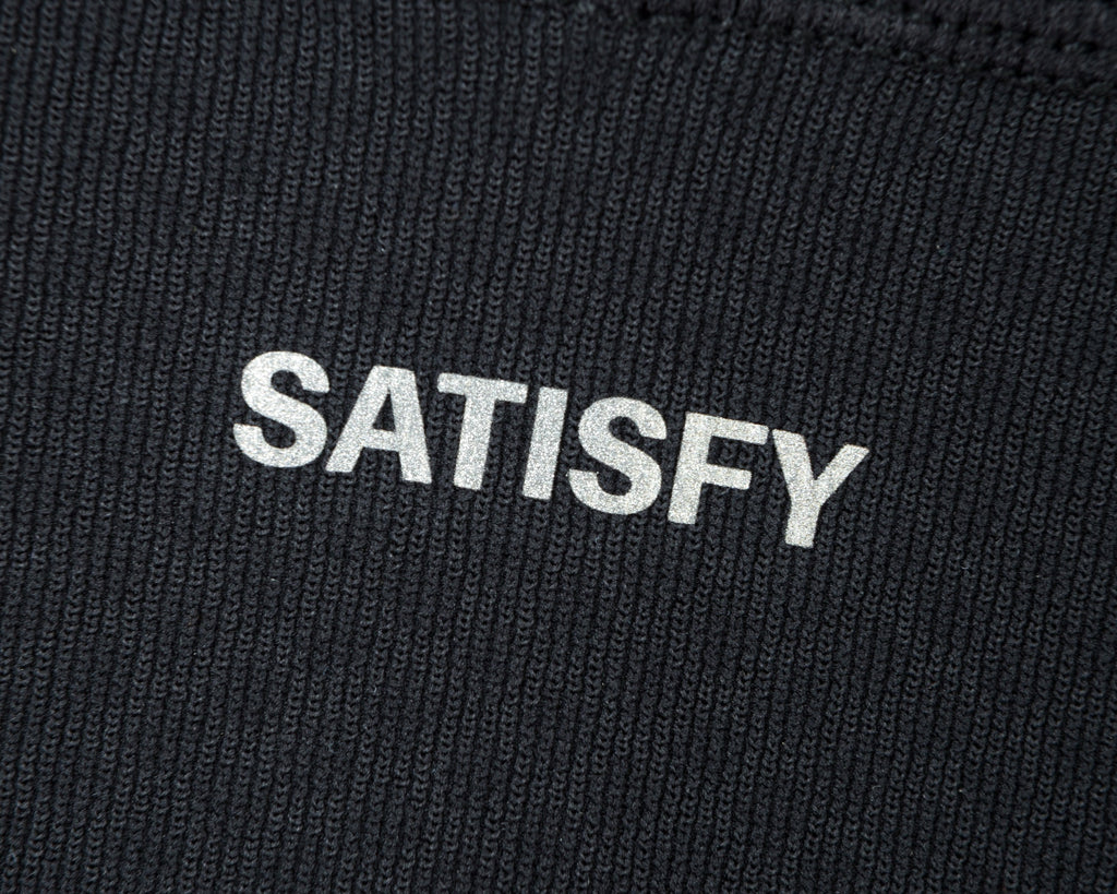 Fuzzfleece Octa Half-Zip Long Tee Black by Satisfy, logo detail