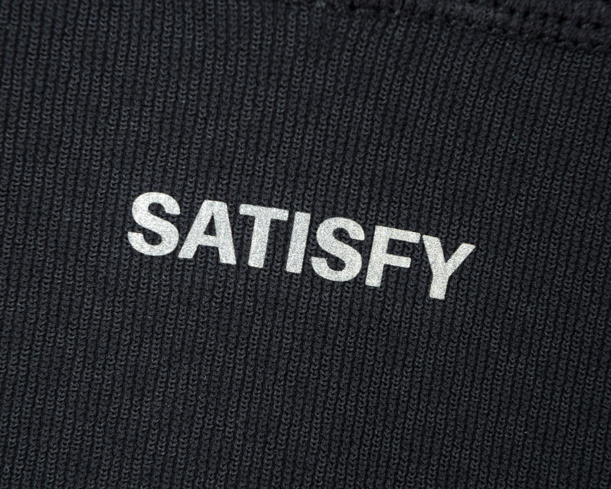 Fuzzfleece Octa Half-Zip Long Tee Black by Satisfy, logo detail